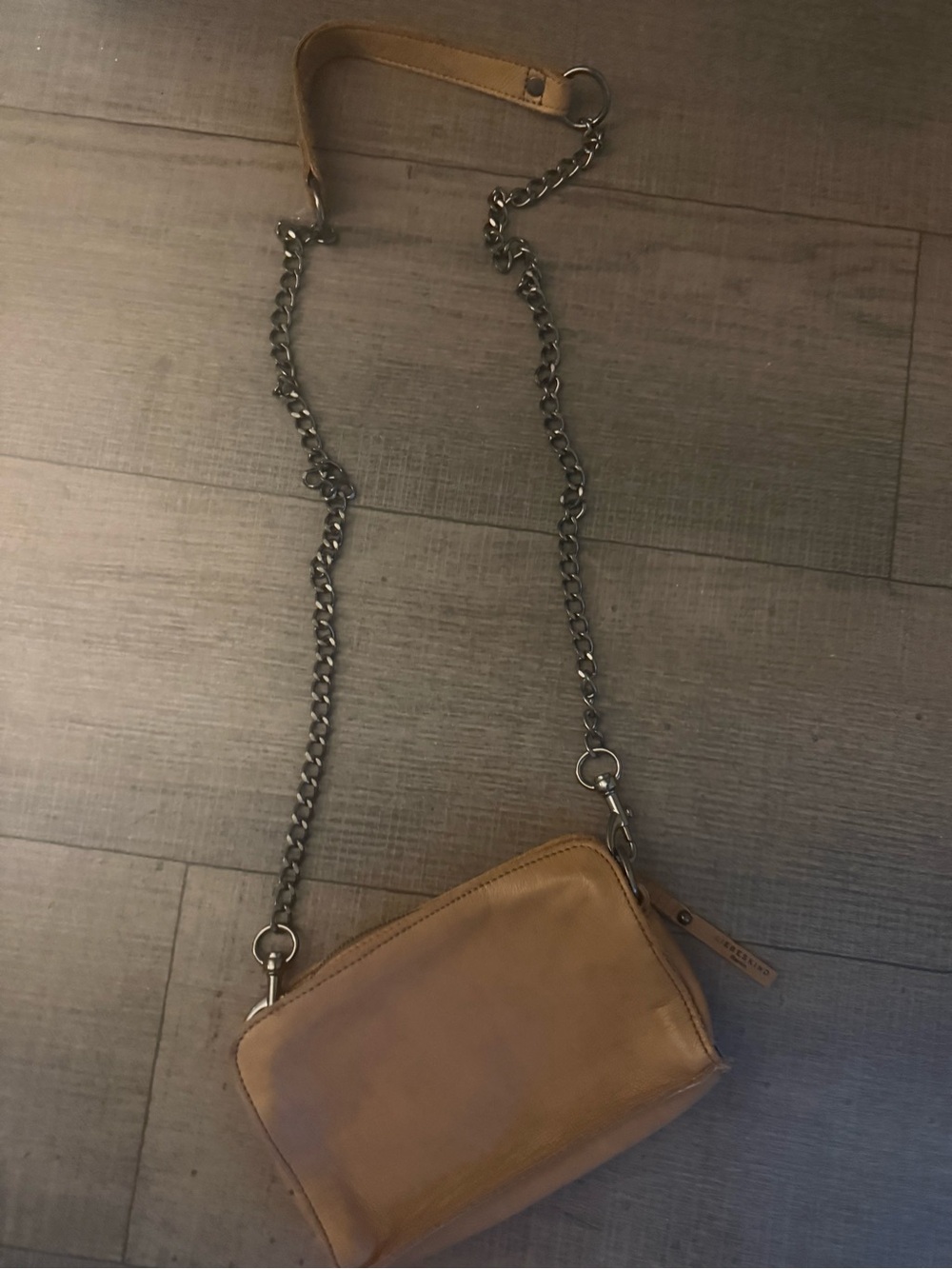 Liebeskind Tan Leather Crossbody with Silver Chain Strap